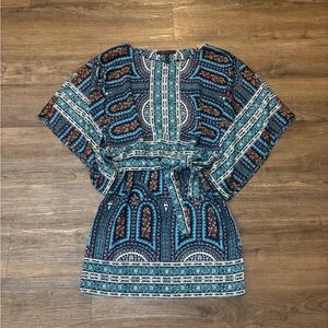 BCBGMaxAzria Blue and White Patterned Mini Dress